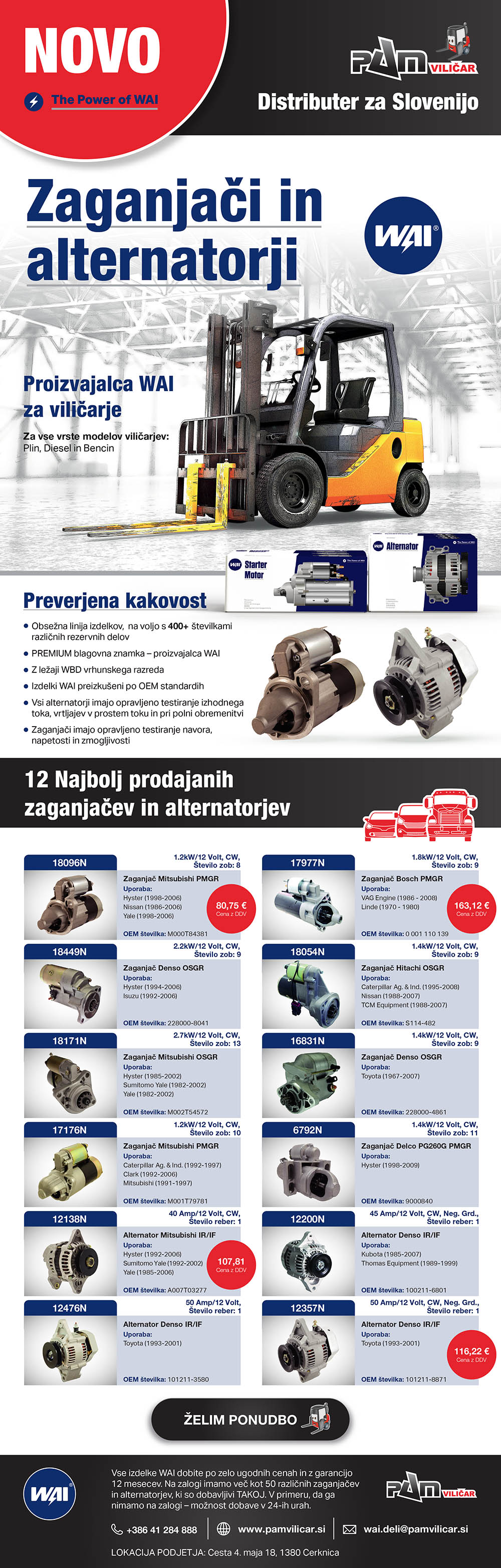 NOVO V PONUDBI: ZAGANJAČI IN ALTERNATORJI